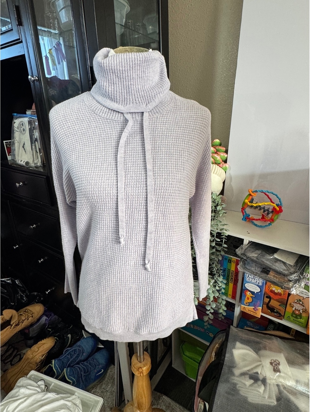 Cynthia Rowley Active Women's Lavender Waffle Knit Turtleneck Pullover Sweater,
